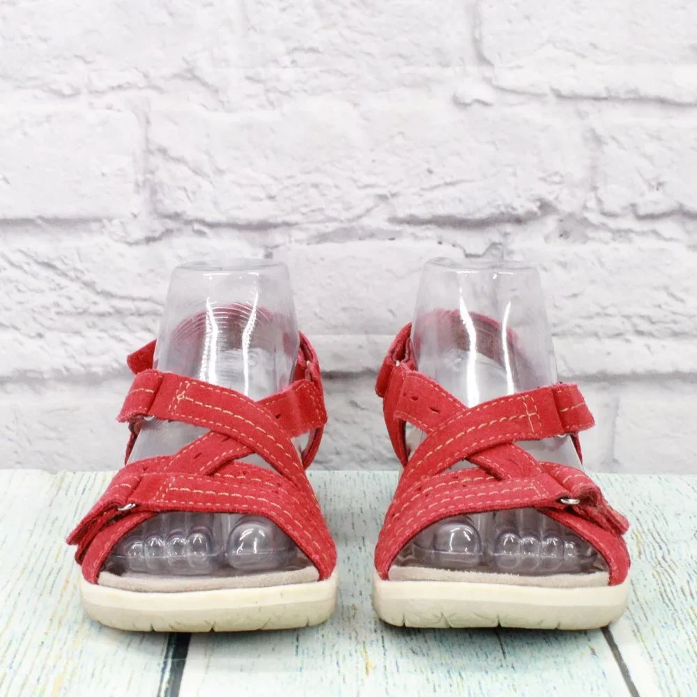 Earth Origins Sammie Red Suede Open Toe Adjustable Strappy Sandals Size 7 M - Picture 4 of 9